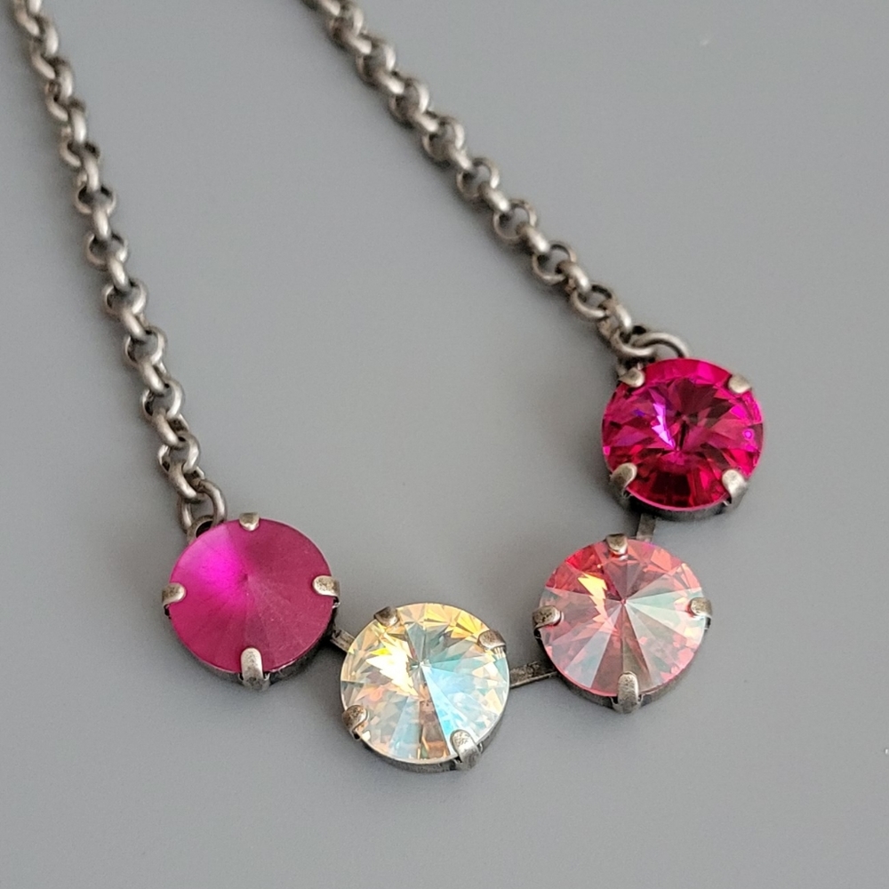Austrian Crystal Necklace in Antique Silver